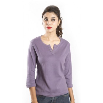 Zeme Organics Cotton 3/4th Sleeves T-Shirt - Purple